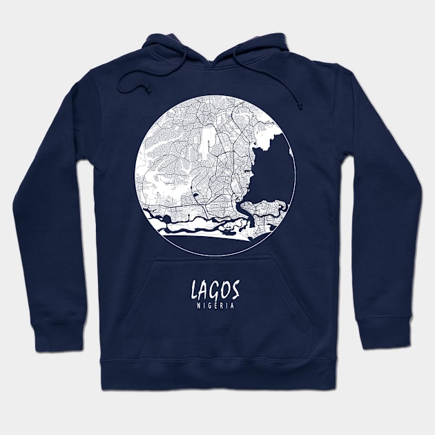 Lagos, Nigeria City Map - Full Moon Hoodie by deMAP Studio